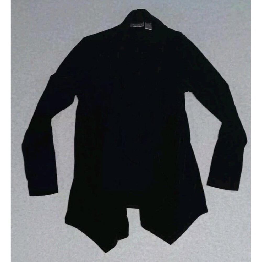 Chicos Travelers Open Front Cardigan Womens Size 1 Black Ribbed Slinky